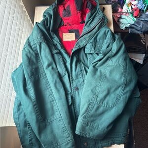 Men's Vtg ST JOHNS BAY Plaid Quilted Lining Insulated Hooded Coat Parka Size XL